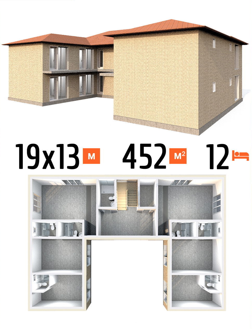 Проект гостиницы 452 кв.м 10 номеров двухэтажная фото и планы